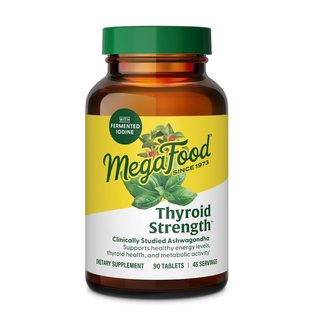 Megafood Thyroïde Strength - Supplément minéral- Thyroïde Support pour les femmes avec Ashwagandha, Zinc, Sélénium, Cuivre, Iodine et L-Tyrosine - 90 Tabs (45 portions)