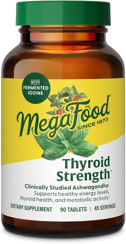 Megafood Thyroïde Strength - Supplément minéral- Thyroïde Support pour les femmes avec Ashwagandha, Zinc, Sélénium, Cuivre, Iodine et L-Tyrosine - 90 Tabs (45 portions)