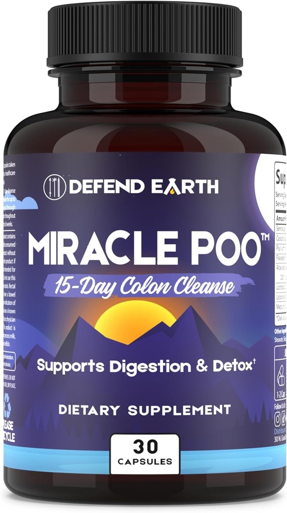 15 jours Gut Cleanse, Miracle Poo Colon Nettoyer Capsules pour Détox & Digestive Health Support avec Psyllium Husk, Senna, et Cascara Sagrada, Non-OGM, 30 capsules