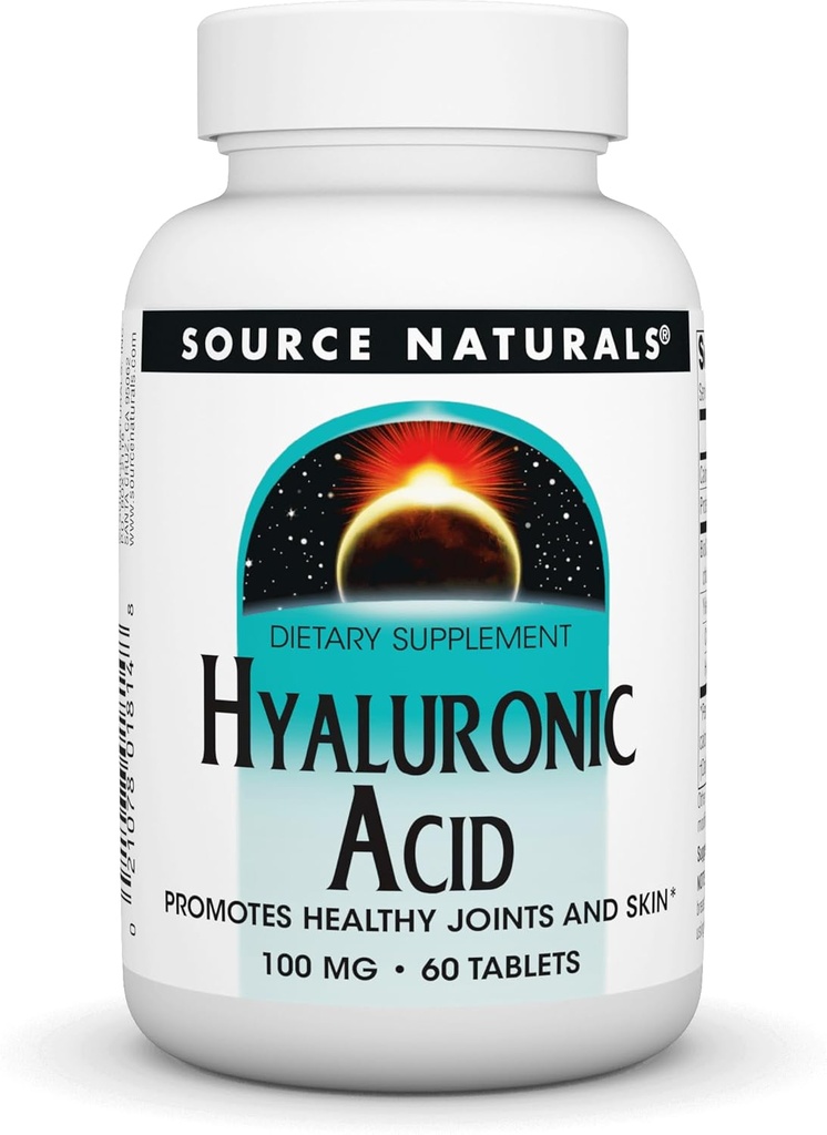 Source Naturals Acide hyaluronique, favorise la santé des articulations et de la peau*, 100mg - 60 comprimés