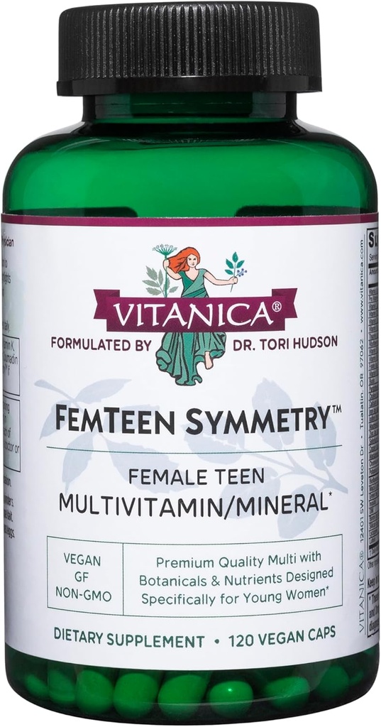 Vitanica FemTeen Symmetry, Vitamines pour les adolescents Multivitamine quotidienne, Vegan, 120 Capsules