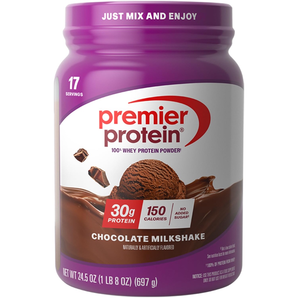 Premier Protéines en poudre, Chocolat milkshake, 30g Protéines, 1g Sucre, 100% Whey Protéines, Keto Friendly, Pas de soja, sans gluten, 24,5 oz (17 portions)
