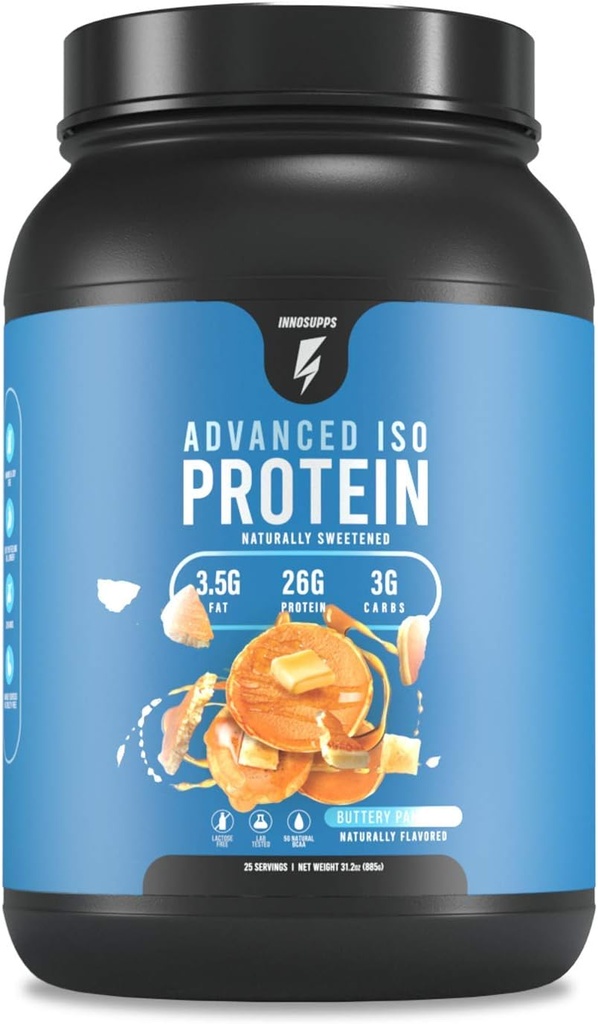 InnoSupps Advanced Iso Protein | 100% Whey Isolate Protein Powder | No Artificial Sweeteners| Low Fat, Low Carbs | 25g of Protein | Hormone Free, Gluten Free, Soy Free | (Buttery Pancake)