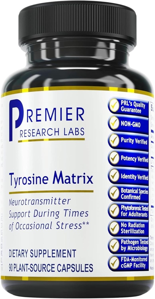 Premier Research Labs Tyrosine Matrix - L Tyrosine Supplément, L-tyrosine 944mg Capsules pour Adultes, Pinces Acide Amino avec Algae Rouge et Rhodiola Rosea - 90 Capsules Végétariennes