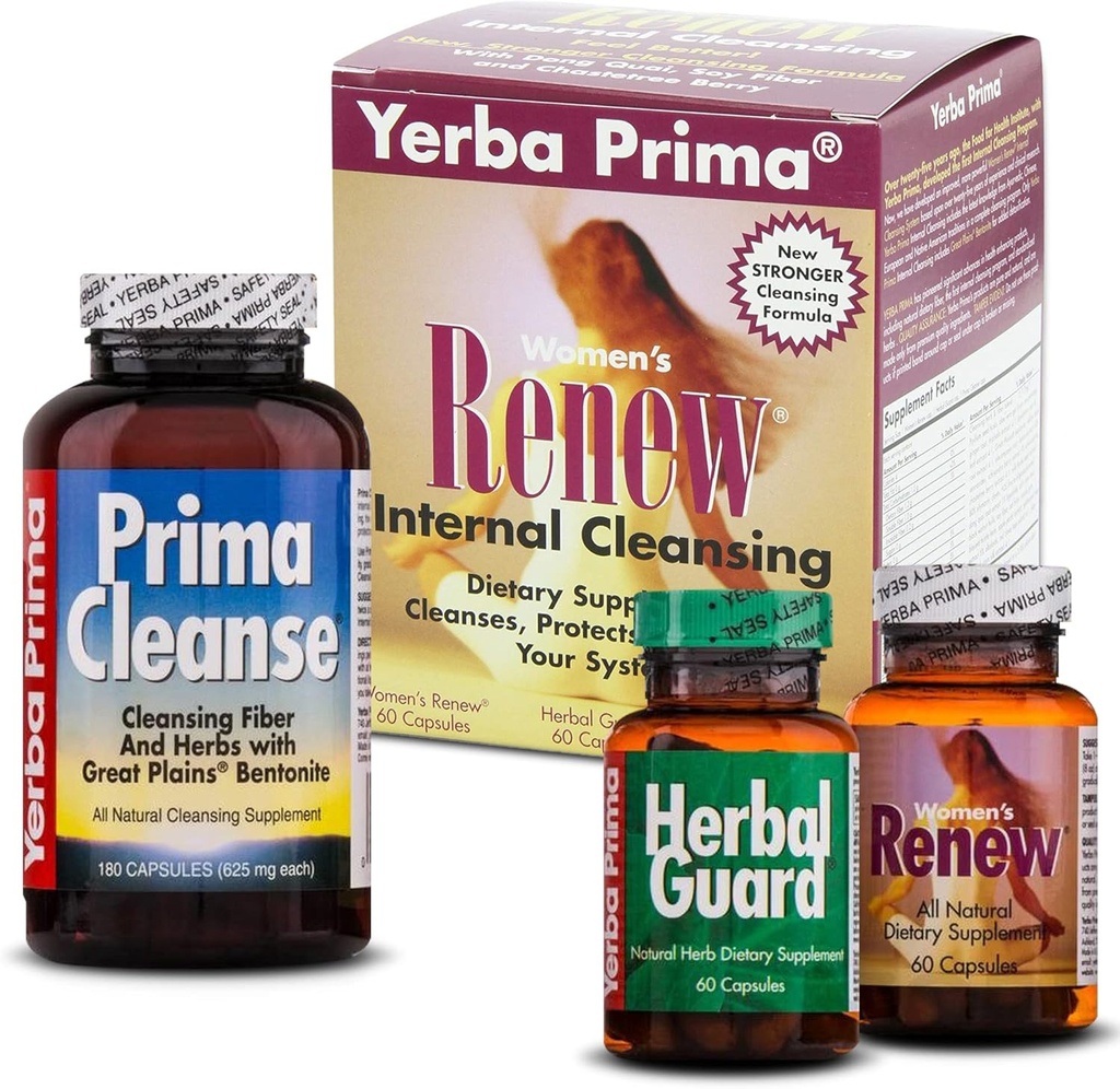 Yerba Prima Women's Renew Internal Cleansing Program - Programme de 30 jours - Kit comprenant 3 bouteilles - Detox Cleanse conçu pour le corps féminin