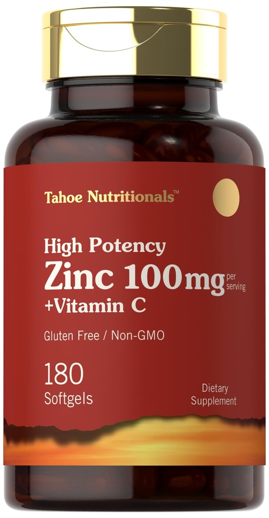 Carlyle Zinc Supplément 100mg avec vitamine C-180 Softgels-Non-OGM, sans gluten