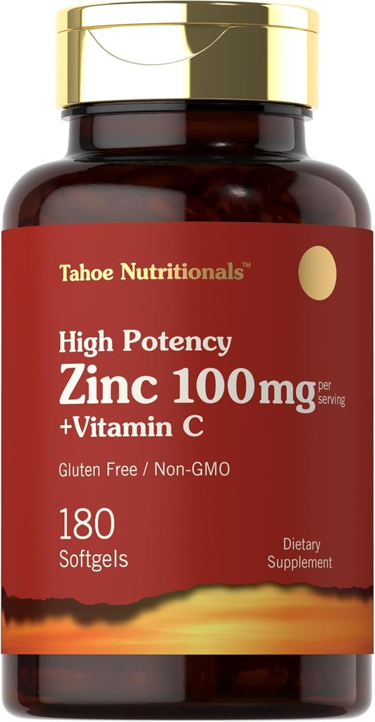 Supplément au zinc de Carlyle 100mg avec vitamine C. 180 Softgels.