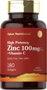 Supplément au zinc de Carlyle 100mg avec vitamine C. 180 Softgels.