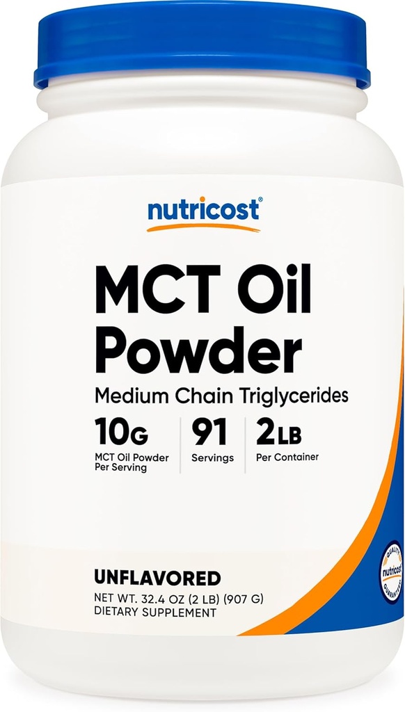 Nutricost Premium poudre d'huile MCT - Meilleur pour les régimes kéto, cétose et cétogène - sans OGM et sans gluten... (2 LB (non aromatisé))
