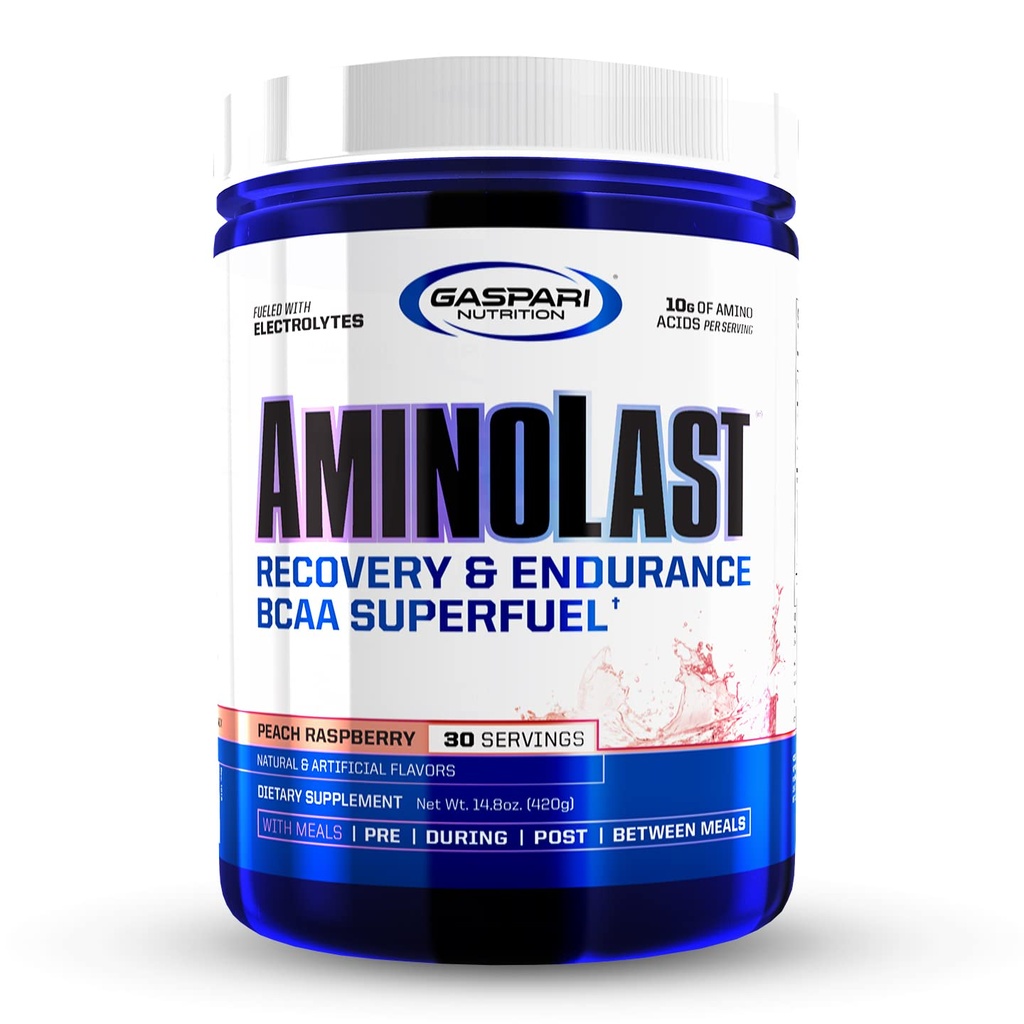 Gaspari Nutrition : AminoLast, Récupération musculaire et Endurance BCAA Carburant, améliore la récupération et réapprovisionne les électrolytes, 30 portions (Peach Raspberry)