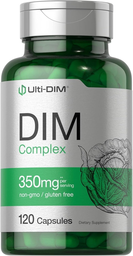 Horbäach DIM Supplément de 350mg Complexe de 350mg pour les femmes et les hommes 120 Capsules de Diindolylméthane avec Brocoli et Kale