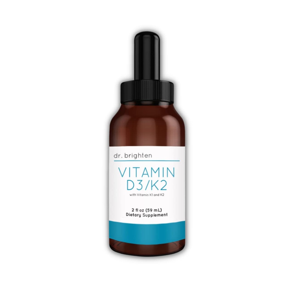 Dr. Brighten Vitamine D3/K2 — gouttes liquides hautement concentrées D3 K2 — supplément alimentaire pour le système immunitaire fort et la santé des os, 2 Fl Oz