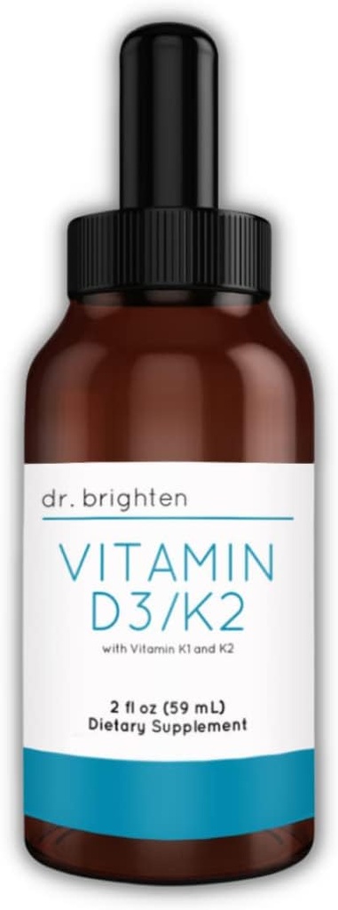 Dr. Brighten Vitamine D3/K2 — gouttes liquides hautement concentrées D3 K2 — supplément alimentaire pour le système immunitaire fort et la santé des os, 2 Fl Oz