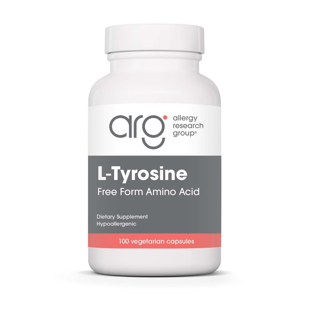 Allergy Research Group ARG L-Tyrosine 500 mg - Free Form Amino Acid Supplement - Brain & Neurotransmitter Support - Mood & Focus Support - Hypoallergenic & Vegetarian - 100 Servings - 100 Capsules