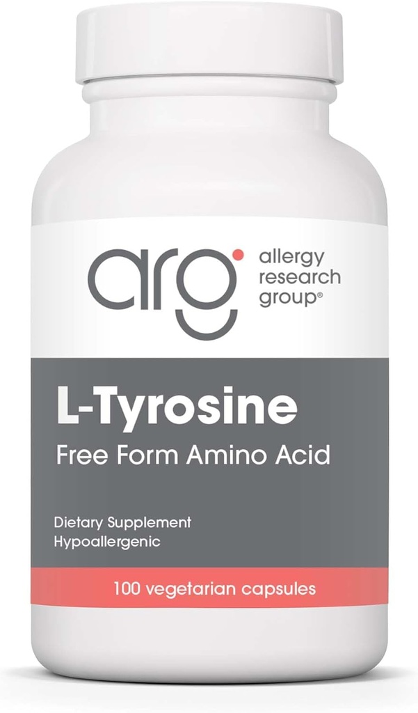 Groupe de recherche sur l'allergie L-Tyrosine - Soutien cérébral, Précurseur hormonal, Acid Amino de forme libre, Supplément de 500mg, Capsules de soutien thyroïde - 100 Compte