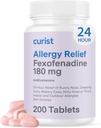 Curist Fexofenadine Hydrochloride 180mg (200 comprimés) anti-allergie non somnolente - 24 heures toute la journée anti-allergie pour le nez runny, les yeux démangeaisons et la gorge - comprimés anti-allergie (200 comte)