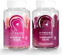 IvyBears® Femmes Ensemble de cheveux et de peau – Gommies de croissance des cheveux avec biotine et collagène + Gommies de peau vibrantes avec acide hyaluronique et VERISOL – Vegan Beauty Support – 2-Pack