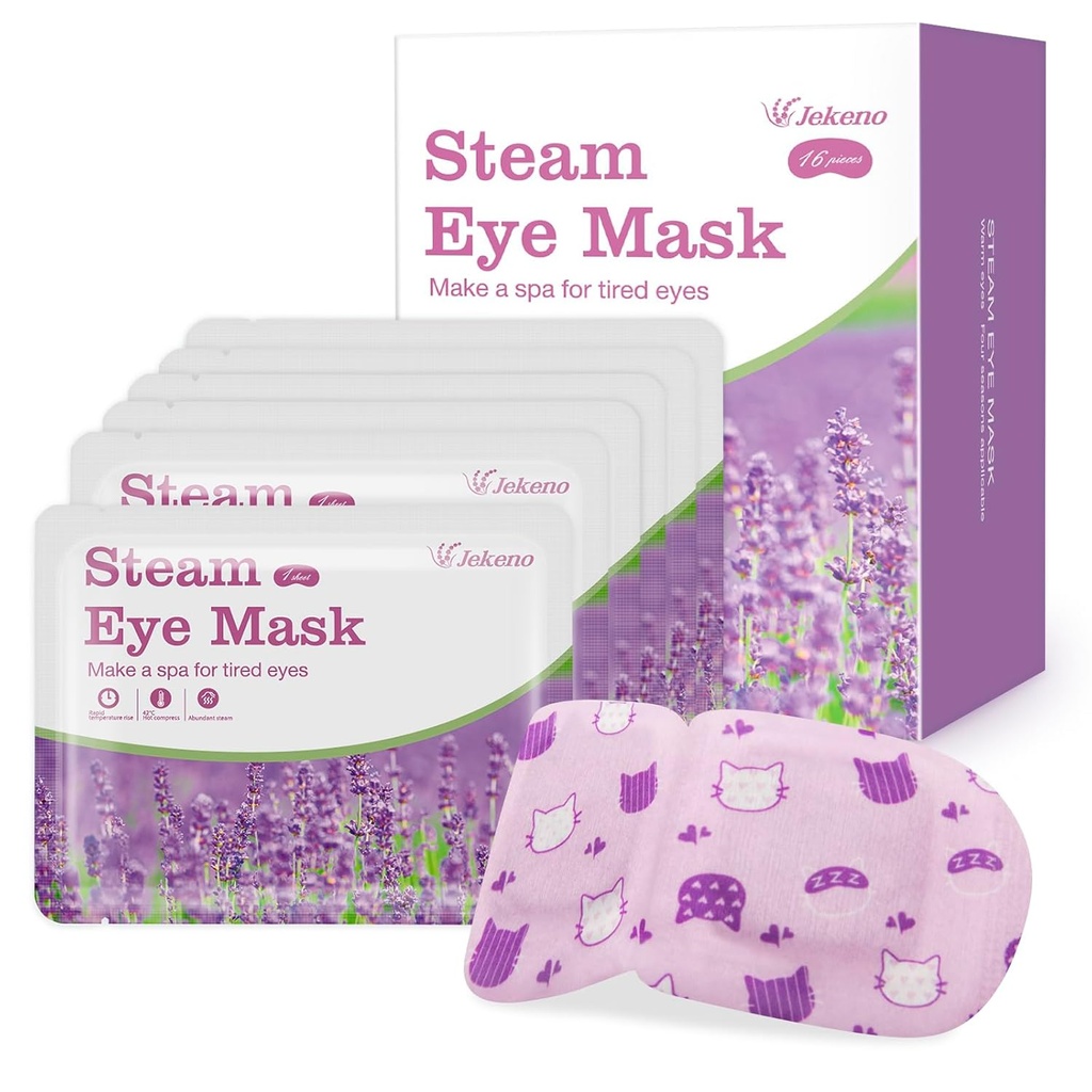 Masque Jekeno Steam Eye, 16 Packs Masques pour les yeux secs, 40-60 Minutes Masque jetable chauffant pour le sommeil, Spa Relaxing Trip Gifts, Les essentiels de voyage pour les femmes hommes