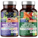 N1N Premium Bio Super Fruits & Veggies + Immune Support [38 Ingrédients puissants], Supplément Naturel Super Verts avec Alfalfa, Vitamines & Minéraux, Zinc, Turmérique et Probiotique, 120 Caps