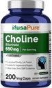 NusaPure Choline Bitartrate 650 mg 200 Capsules de Véggie (Végétarien, Non-OGM, Vegan)