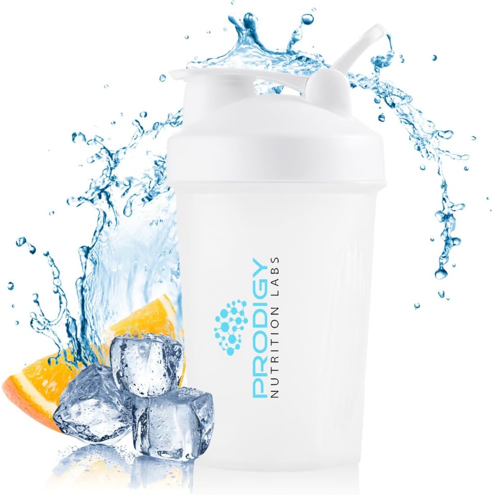 Prodigy Nutrition Labs Bouteille de Shaker Premium parfaite pour les shakes protéiques et préentraînement -14 Ounce (Blanc)