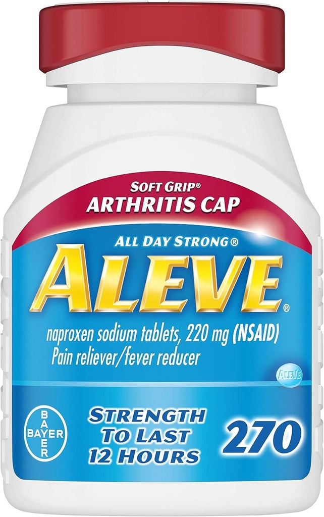 Aleve Soft Grip Arthritis Cap Comprimés, Soulagement rapide de la douleur toute la journée pour les maux de tête, les douleurs musculaires et la réduction de la fièvre, Naproxène Capsules de sodium, 220 mg, 270 Compte