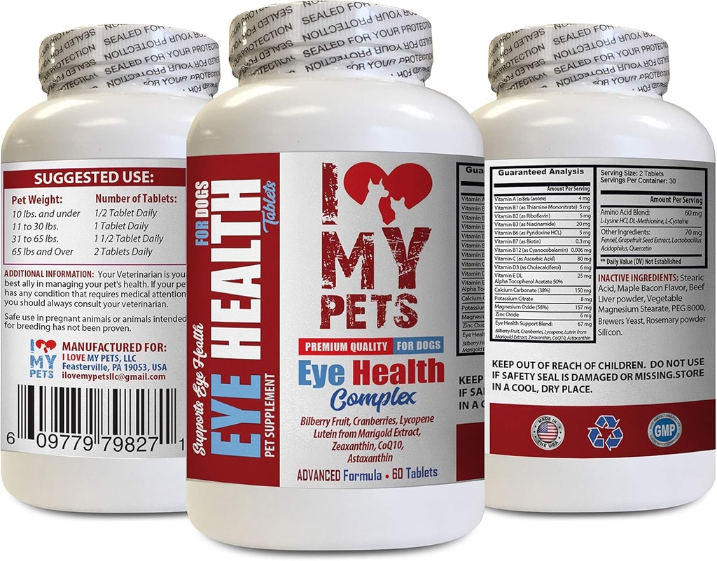 J'AIME MES PETS LLC Supplément pour yeux de chien - Complexe de santé des yeux de chien - Formule premium - Vet recommandé - Lutéine de chien - 1 bouteille (60 traites)