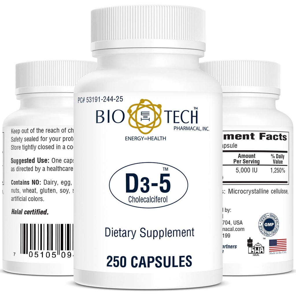 Bio-Tech Pharmacal Vitamine D3 (D3 5k UI, 250 Nombre)