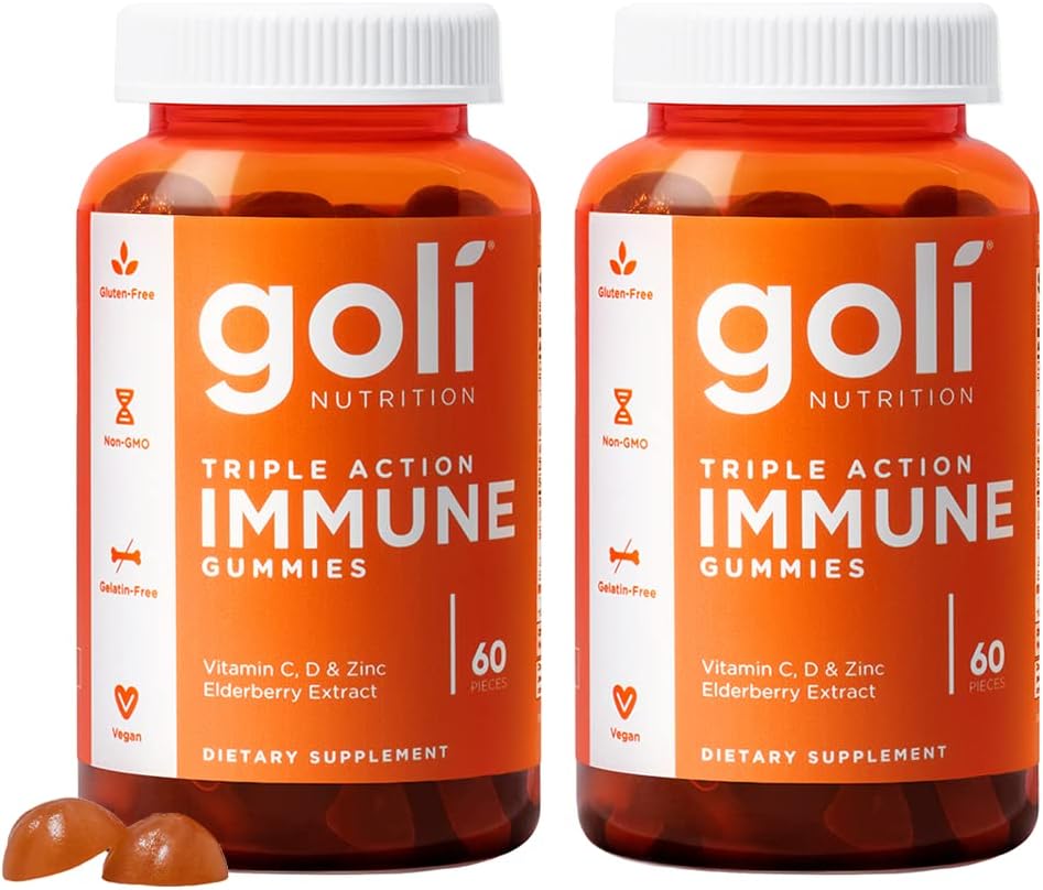 Goli Immune Vitamine Gummy - 120 Compte - Elderberry, vitamine C, D & zinc, végétalien, non-OGM, sans gluten et sans gélatine, boîte de 2