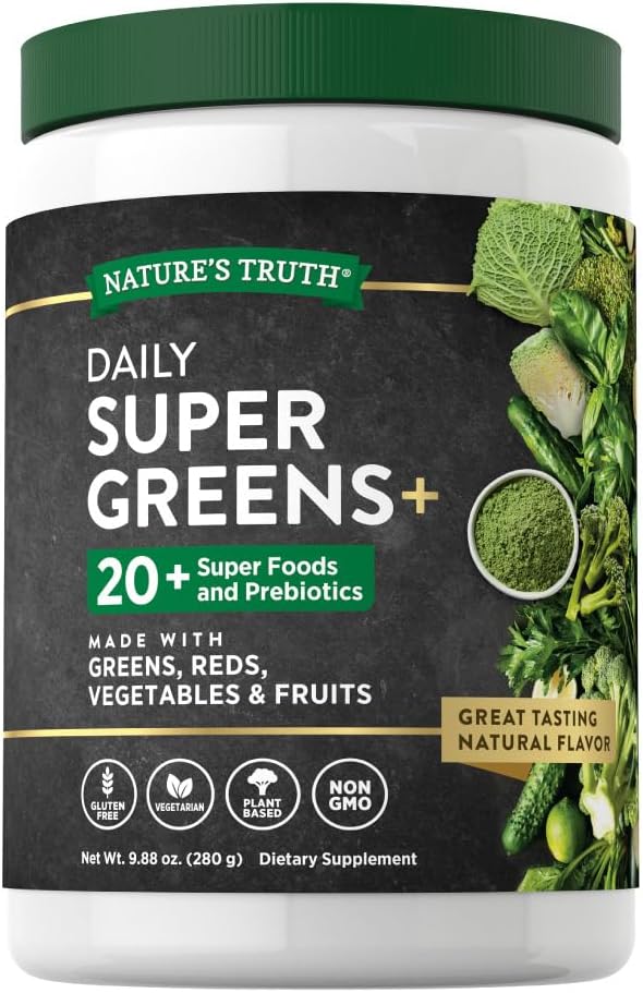 Nature's Truth Super Greens Superfood Powder Supplement | Fruit & Vegetables Blend | Juice & Smoothie Mix | 9.88 oz | Vegan, Non-GMO & Gluten Free