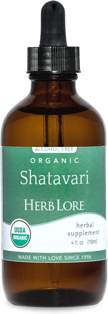 Teinture d'extrait de racine de Shatavari biologique Herb Lore - gouttes de Shatavari liquide (Asparagus Racemosus) pour l'allaitement et le bien-être - sans alcool (4 fl oz)