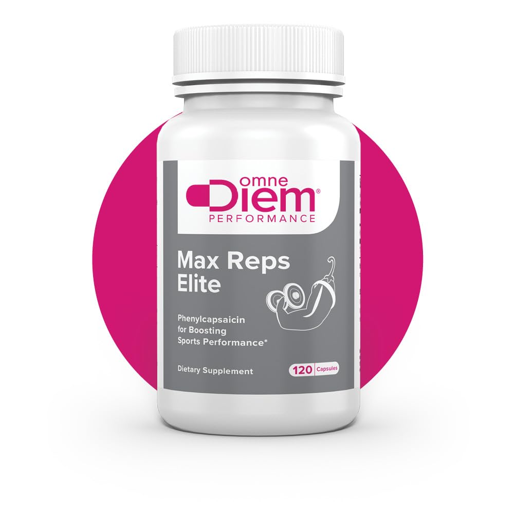 Omne Diem Max Reps Elite Capsules - Phenylcapsaicin Sports Performance Supplément diététique - Supporte l'entraînement maximal et la récupération et réduit la fatigue - pour les hommes et les femmes - 120 ct