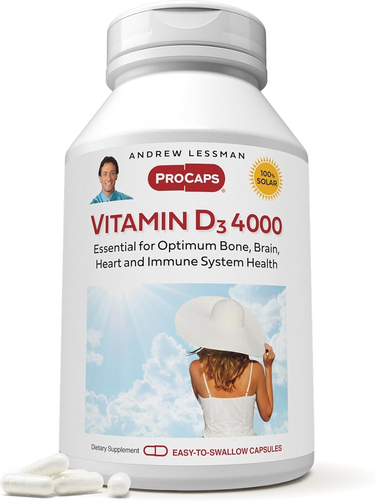 ANDREW MOINSMAN Vitamine D3 4000 UI 180 Capsules - haute puissance, essentielle pour l'absorption de calcium, soutient la santé osseuse, la fonction musculaire saine, le système immunitaire, plus.