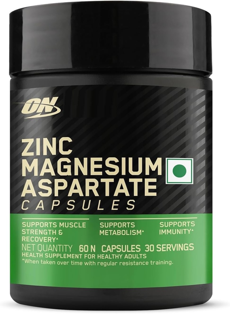 O.N Zinc Magnésium Aspartate (ZMA) - 60 Capsules, Force musculaire, Métabolisme, Immunité, Végétarienne