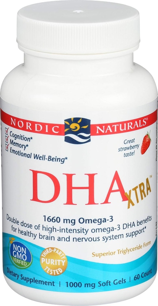 Nordic Naturals Strawberry Dha Xtra 1660 Mg 60 Sg, 60 Ct