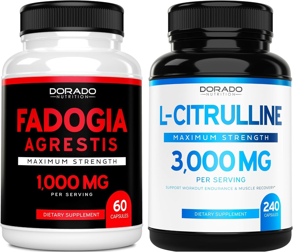 Fadogia Agrestis Extract (60 Count) Maximum Strength - Athlétique Performance & Mass Support musculaire et L Citrulline (240 Count) L Arginine & Oxyde nitrique pour la performance pour les entraînements - Vegan & USA Made