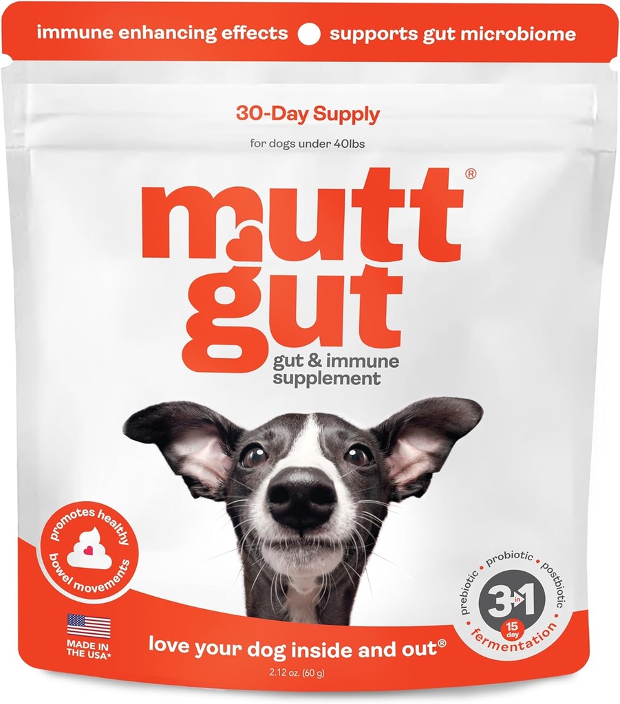 Poudre de compléments probiotiques, prébiotiques et postbiotiques tout naturel 3-en-1 pour chiens - Probiotiques pour chiens avec 135 milliards d'UFC, anti diarrhée, enzymes digestives et antioxydants (60g)