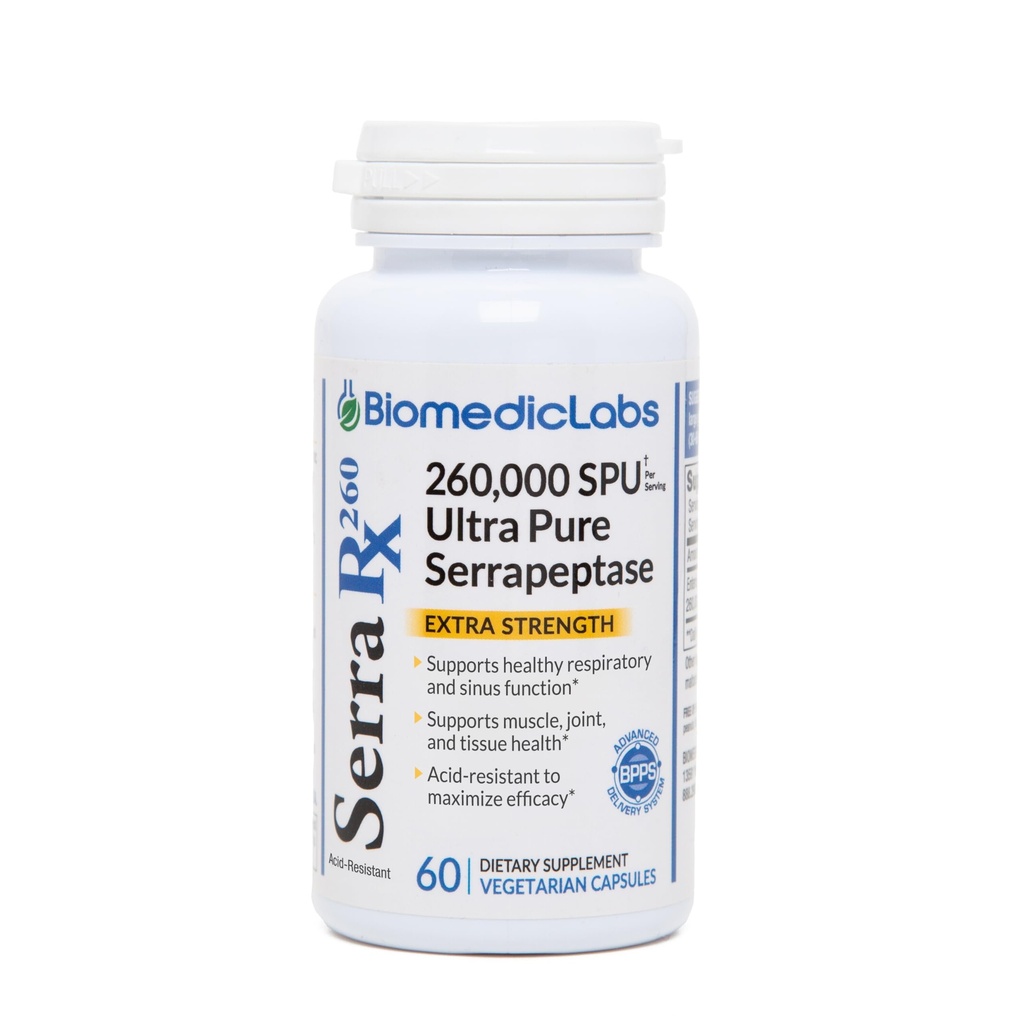 Serra-RX 260 000 SU Serrapeptase -Enzyme protéolytique systémique résistant aux acides, non-OGM, sans gluten, végétalien, soutient le sinus, la santé immunitaire et pulmonaire, 60 gélules