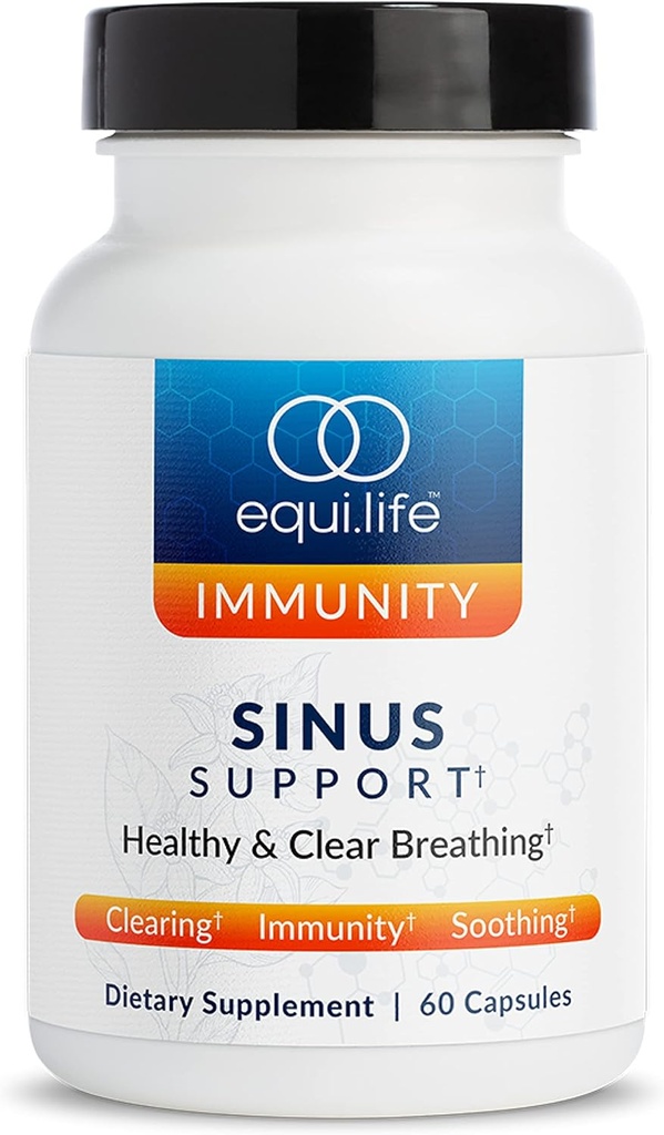 Supplément de soutien Equilife Sinus avec berbère, NAC, racine de réglisse et mélange de plantes riches antioxydantes, formule à base de plantes pour équilibre saisonnier, sans gluten, sans soja et sans lait, 20 portions