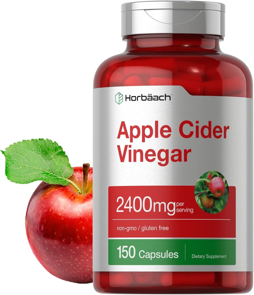 Horbäach Capsules de vinaigre de cidre de pomme $ 2400mg $ 150 Count $ Non-OGM, supplément sans gluten