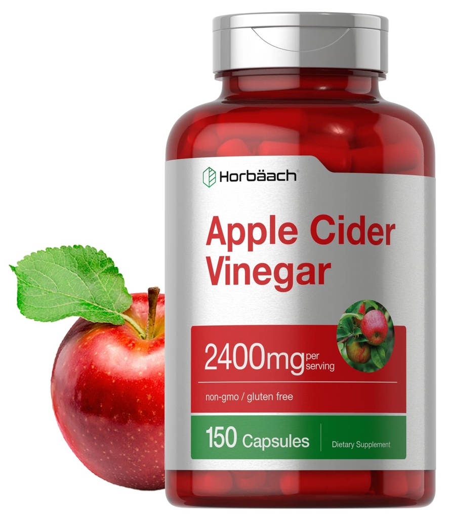 Horbäach Capsules de vinaigre de cidre de pomme $ 2400mg $ 150 Count $ Non-OGM, supplément sans gluten