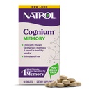 Natrol Mémoire Cognium, Suppléments de santé cérébrale pour adultes, Supplément alimentaire pour la santé cérébrale et cliniquement démontré pour améliorer la mémoire et le rappel chez les adultes en santé, 60 comprimés, jusqu'à 30 jours d'approvisionnement