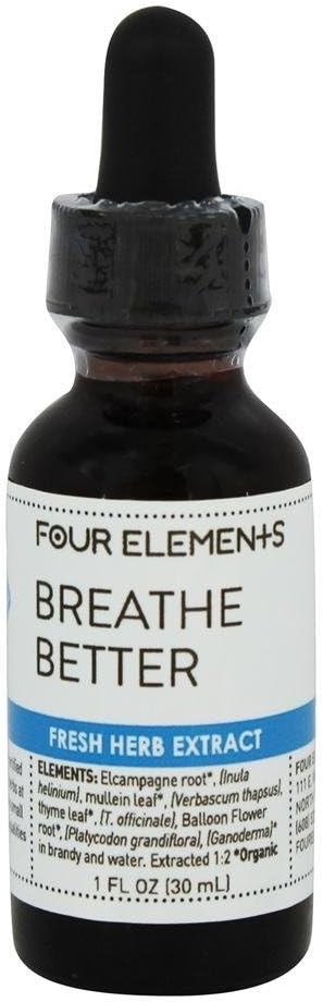 Four Elements 4E Respirez la teinture à base de plantes – 100% certifié extrait d'herbes fraîches biologiques, 1 FL Oz