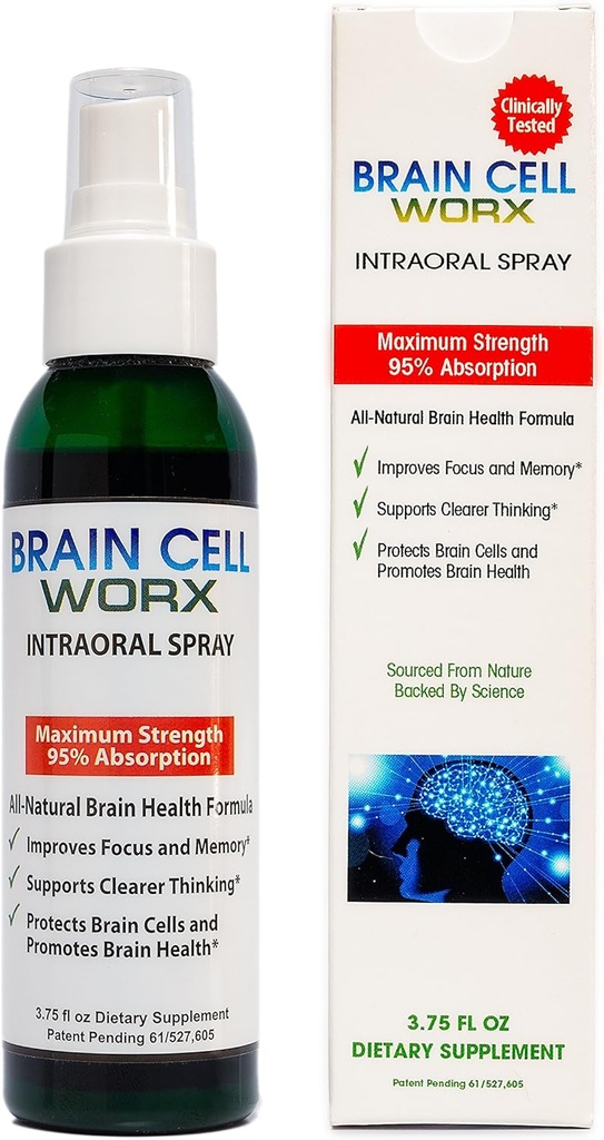 #1 Brain Health Booster in A Spray - Améliorer la concentration et la mémoire - Worx de cellules cérébrales (sublingual), Tous naturels - Pure ingrédients de la plus haute qualité Alpha GPC (Choline), Ginkgo et Resveratrol