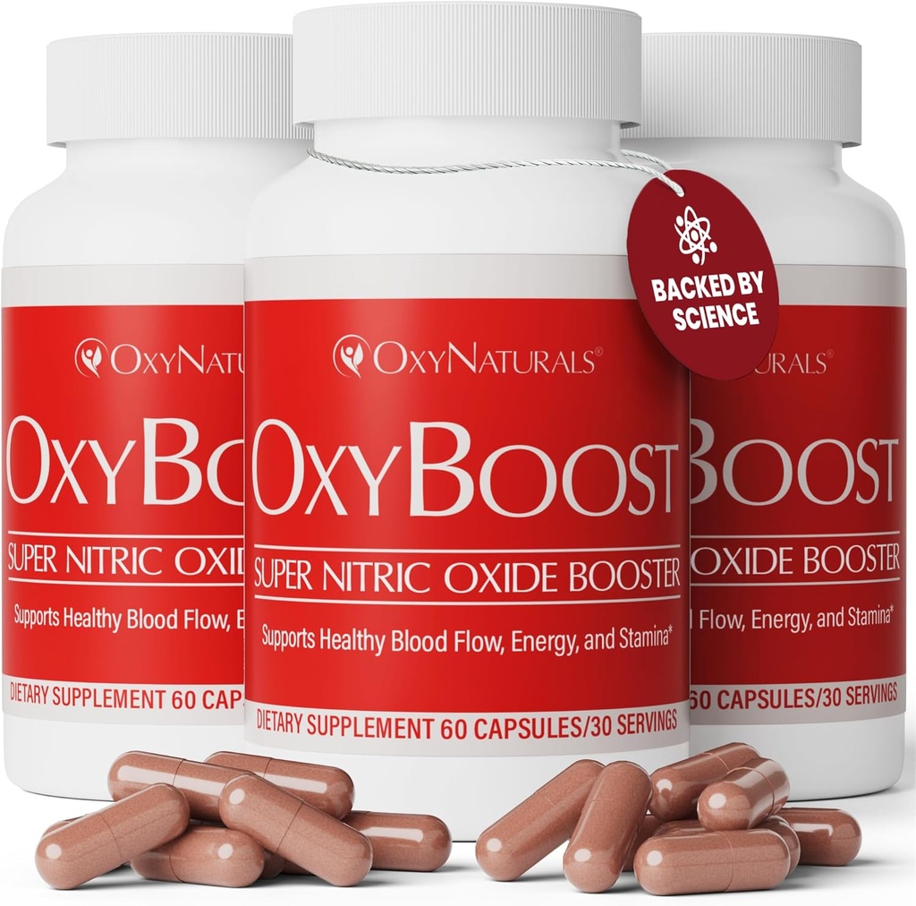 OxyBoost Nitric Oxide Supplement for Men & Women - Supports Circulation, Heart Health, Energy, Mental Clarity & Blood Flow - Natural Formula with Vinitrox - 180 Capsules (Pack of 3)