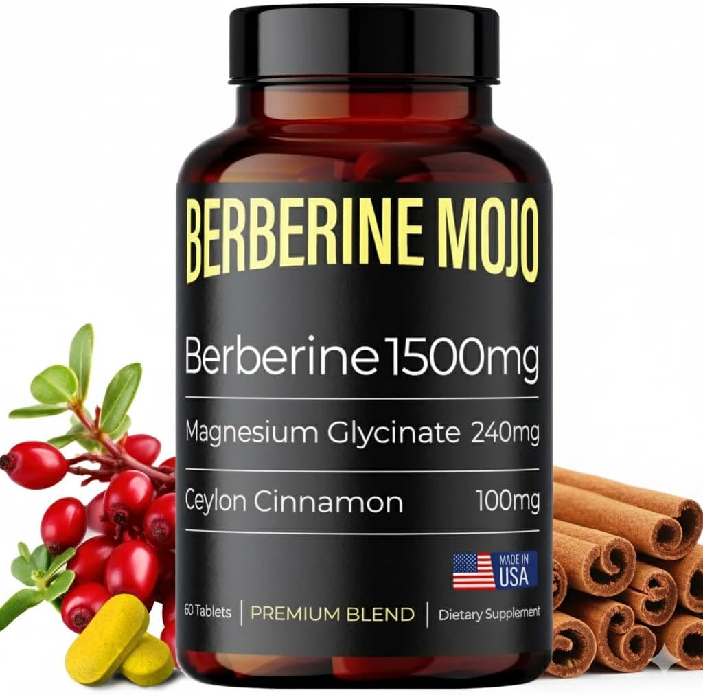 Supplément berbère 1500mg avec Glycinate de magnésium 240mg & Ceylan Cinnamon 100mg - Gestion du poids naturel, Santé Gut, Haute puissance et Absorption, Fabriqué aux États-Unis - 60 comprimés