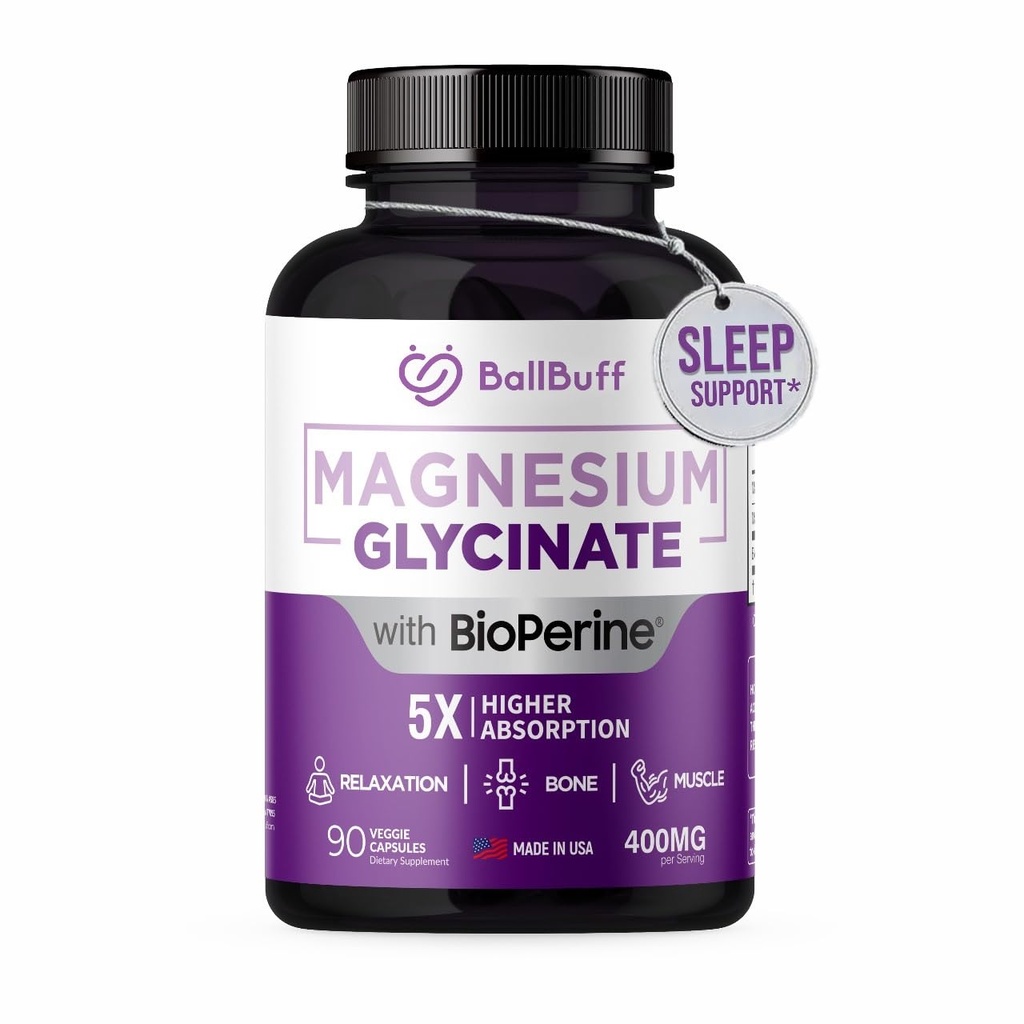 Glycinate de magnésium 400mg - Absorption plus élevée 5X - Soutien anti-stress, sommeil, santé osseuse - 100% Chélaté - Supplément de magnésium pur - 90 Capsules de Veggie