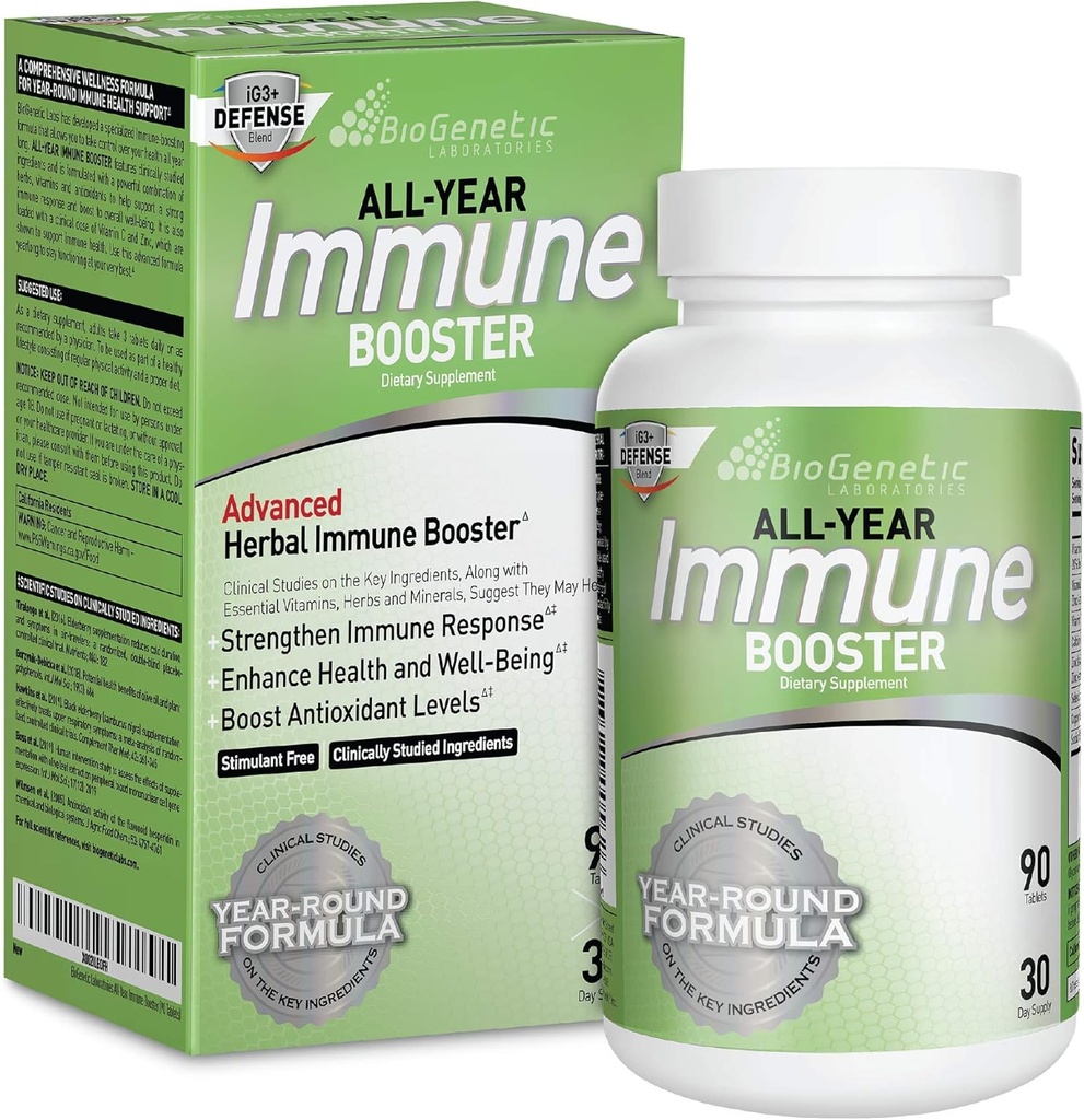 BioGenetic Laboratories Immune Booster with Elderberry, Vitamin C, Vitamin A, Vitamin D, and Zinc - Multi-System Immune Defense and Herbal Immune Support - Year-Round Potent Support (90 Capsules)