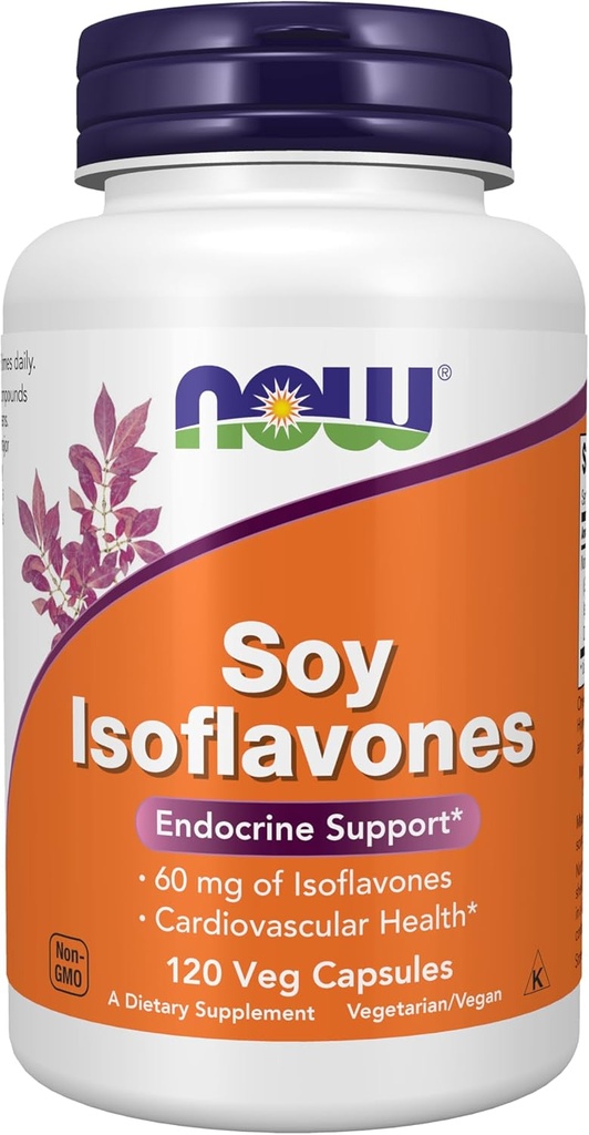MAINTENANT Compléments alimentaires, Isoflavones de soja, 60 mg (composés de plantes particulièrement concentrés dans le soja, comme Genistein, Daidzein et Glycitéine), 120 gélules