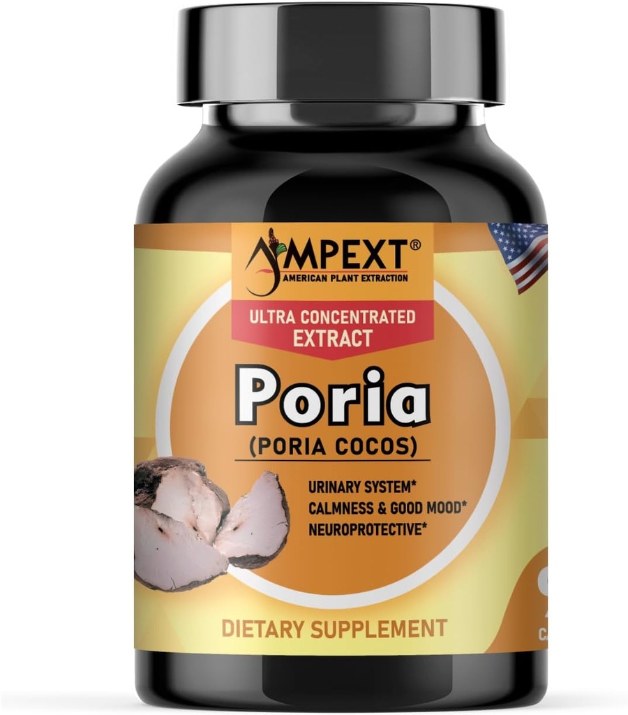 Extrait de champignons Poria Cocos - Qualité premium, seulement extrait de corps fruitiers, antioxydant, soutien du rein, calme et bonne humeur, boost cardiovasculaire, 90 capsules veg.